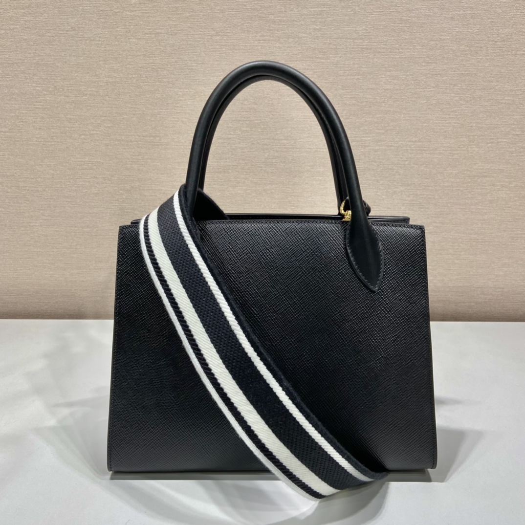 Prada Saffiano Leather Handbag Bag Tote Black 1BA156